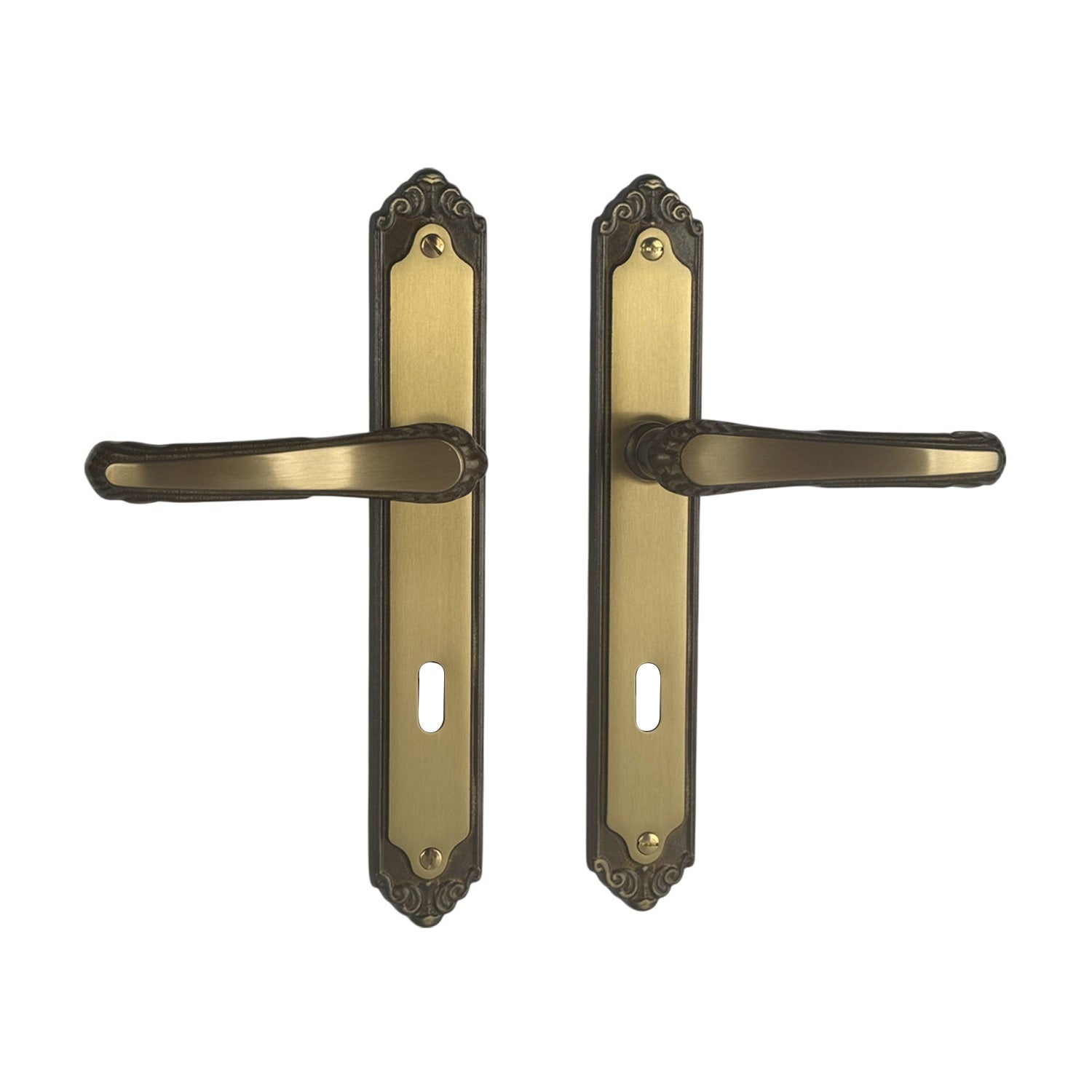 2 poignées de porte ISABELLA entrée de clé, Laiton patiné entraxe 195 mm, chambre - 2