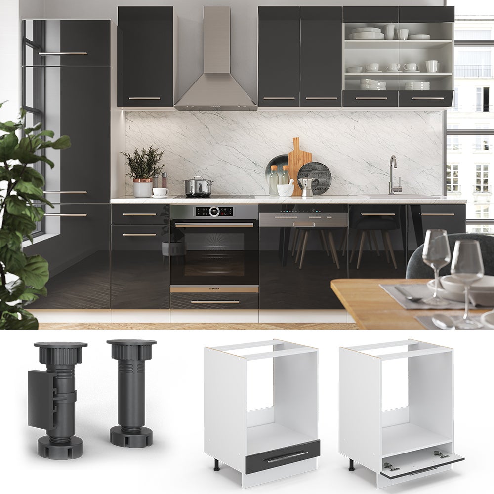 Vicco Meuble pour four Fame-Line, Anthracite Haute brillance, 60cm sans PT - 2