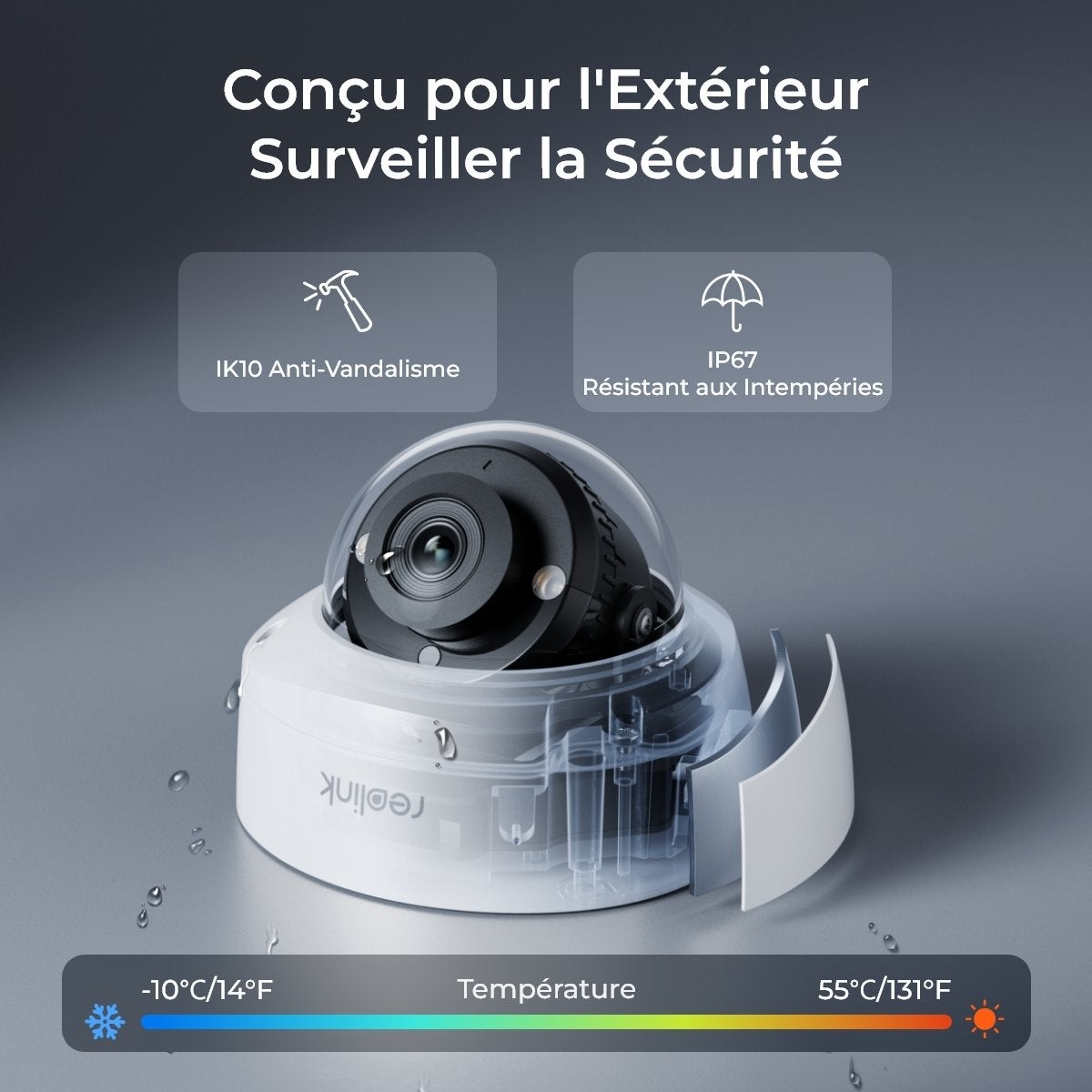 Caméra de surveillance 125°IK10 dôme 4K PoE filaire, Reolink - 6