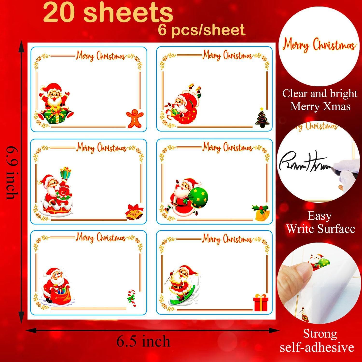 120 étiquettes Autocollantes Noël - Bonhomme De Neige, Père Noël, Motifs Festifs, 7,4 X 5,2 Cm, Pour Emballage Cadeaux, Cartes, Enveloppes