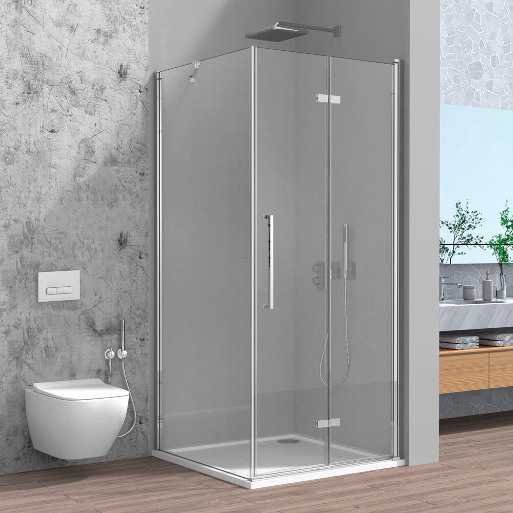 Cabine De Douche Angulaire ALABAMA 90x90 Cm, H185 Cm - Verre Transparent, Coulissante, Neuve