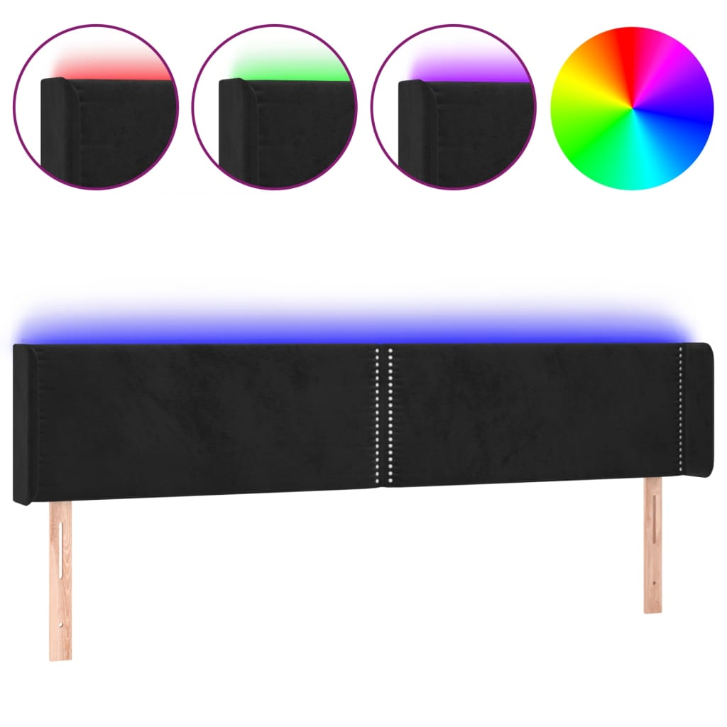 Cabecero con LED，Cabecero de cama，Panel de Cabecera de terciopelo negro 183x16x78/88 cm CFW34413 - 2