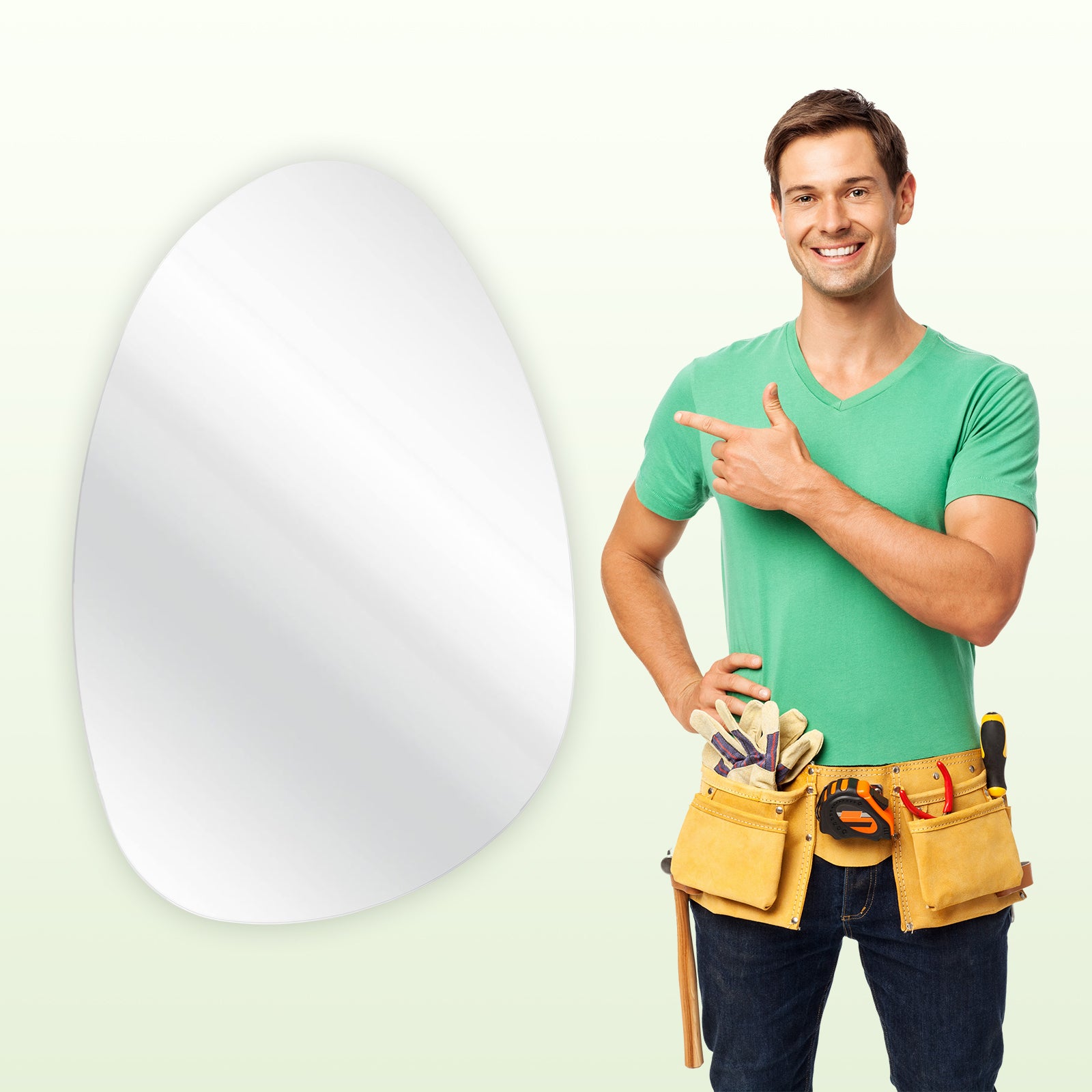 Specchio asimmetrico senza cornice 85 × 50 cm, specchio da bagno resistente all’umidità, bordi lucidati, installazione verticale o orizzontale - 9