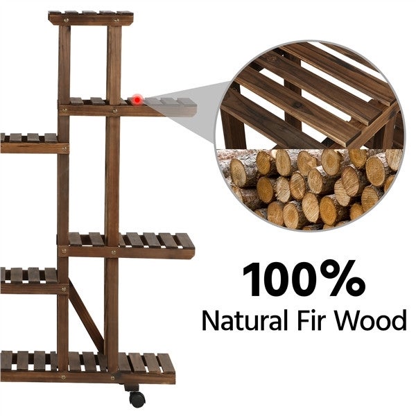 Lot de 2 Étagère à Fleurs en Bois Porte-plantes à Roulettes avec 9 Tablettes, Couleur du Bois Yaheetech - 7