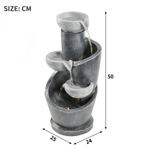 Fontaine de Jardin LED, Fontaine Extérieur/Intérieur avec Pompe à Eau, Résine, Gris - 3