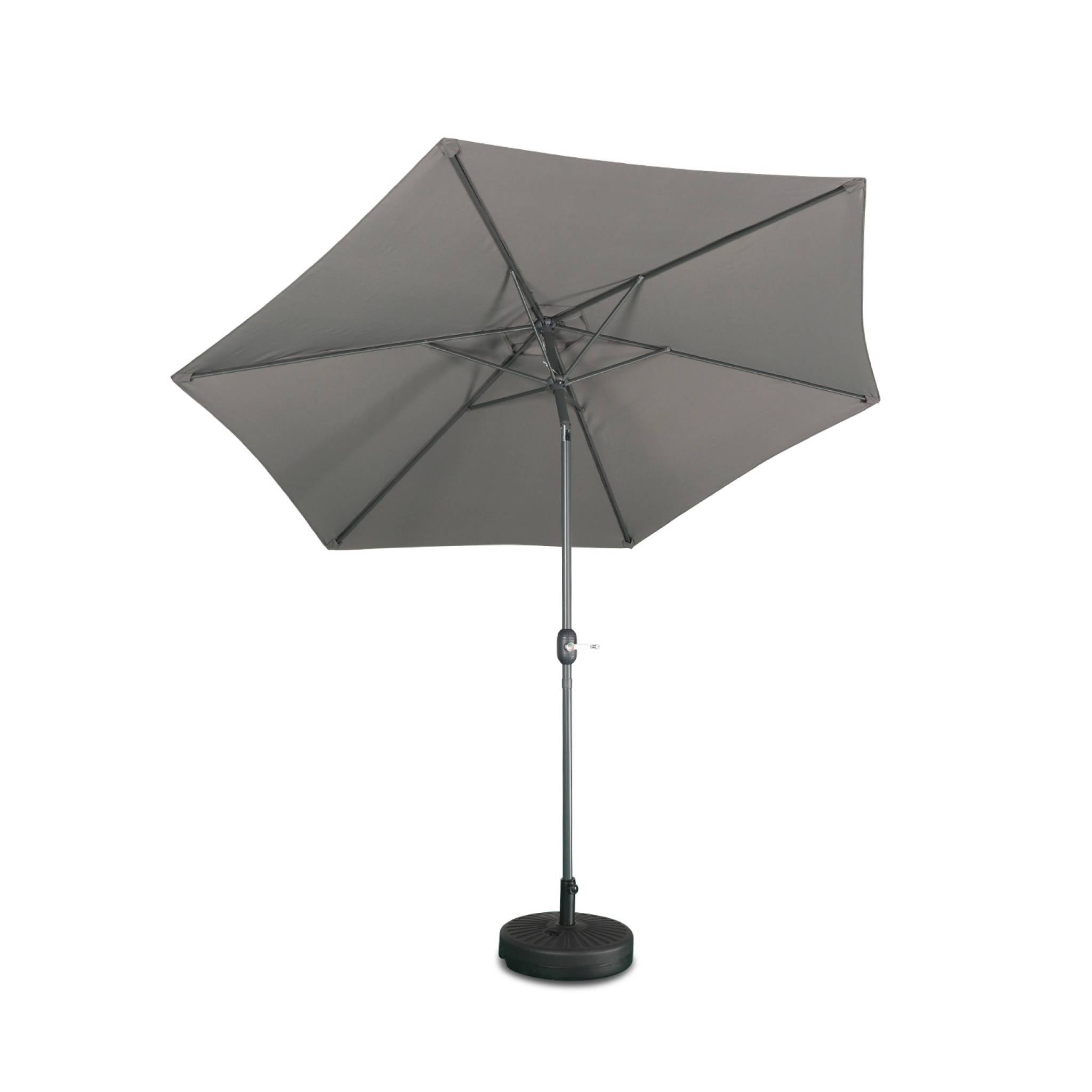 Parasol droit rond Ø300cm - Touquet Gris - mât central en aluminium orientable et manivelle d'ouverture - 4