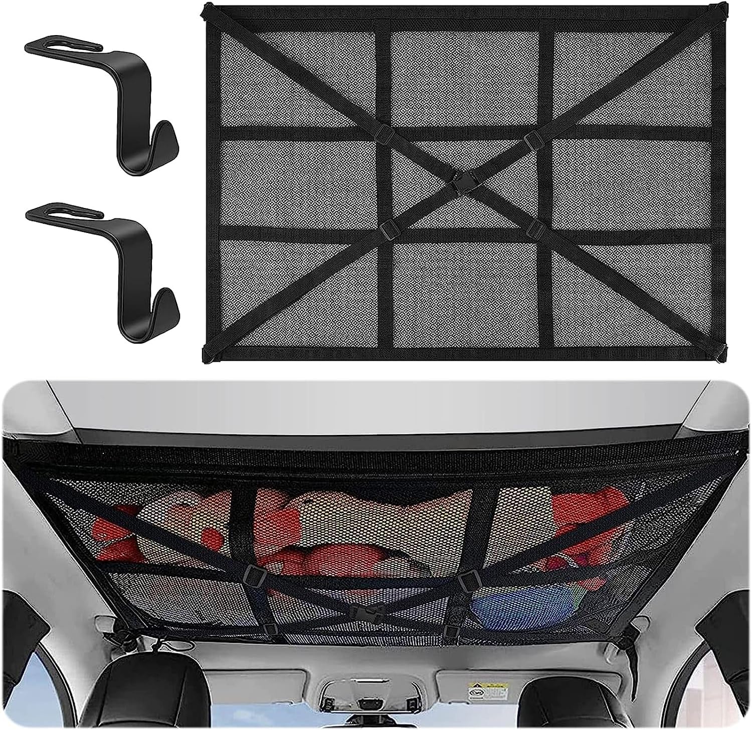 Filet De Rangement Voiture Multifonctionnel - Organiseur Siège Auto Avec Crochets, Idéal Camping Et Voyages