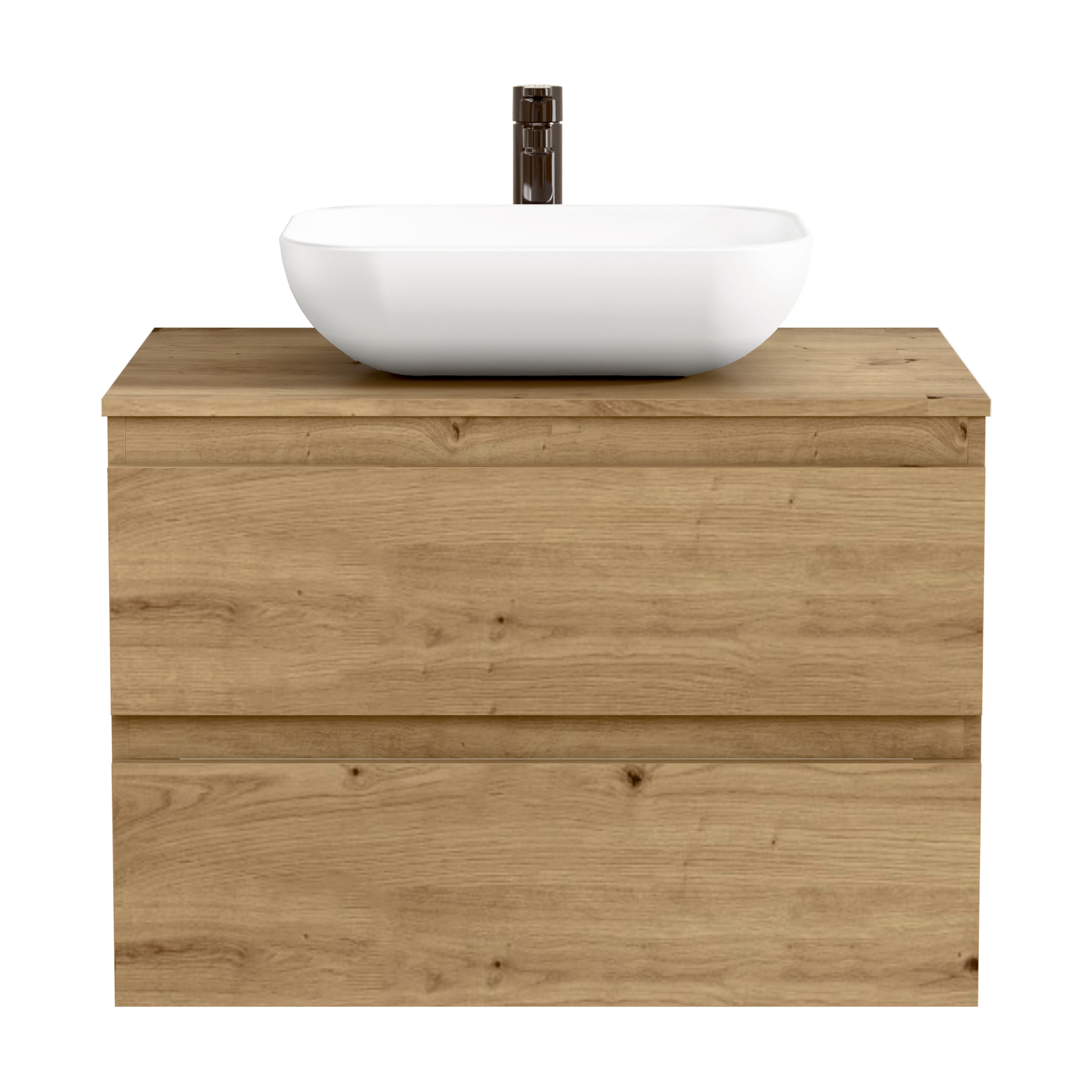 BELLOBATH - Meuble Salle de Bain avec Plan Vasque en Céramique, Meuble Monté avec 2 Tiroirs, 60 x 55 x 46 cm, Meuble Chêne - 3