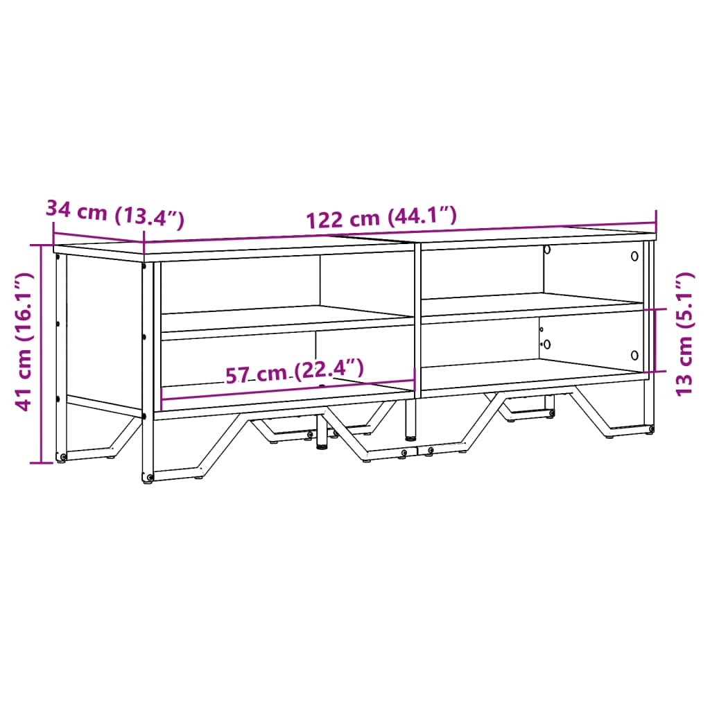 Meuble TV sonoma gris 122x34x41 cm bois d'ingénierie - 9