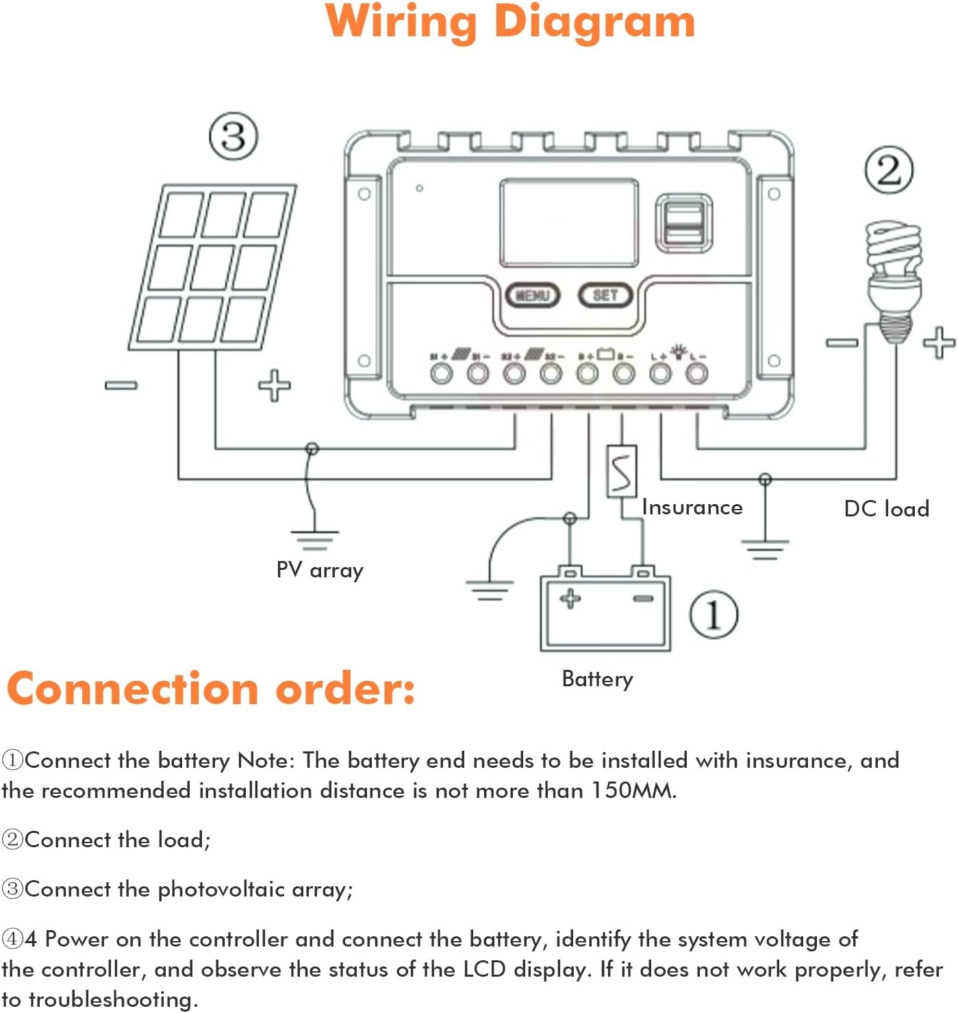 Controlador de Carga Solar PWM 20A, 12V/24V, Saída USB Dupla de 5V, para Painel Solar - 3