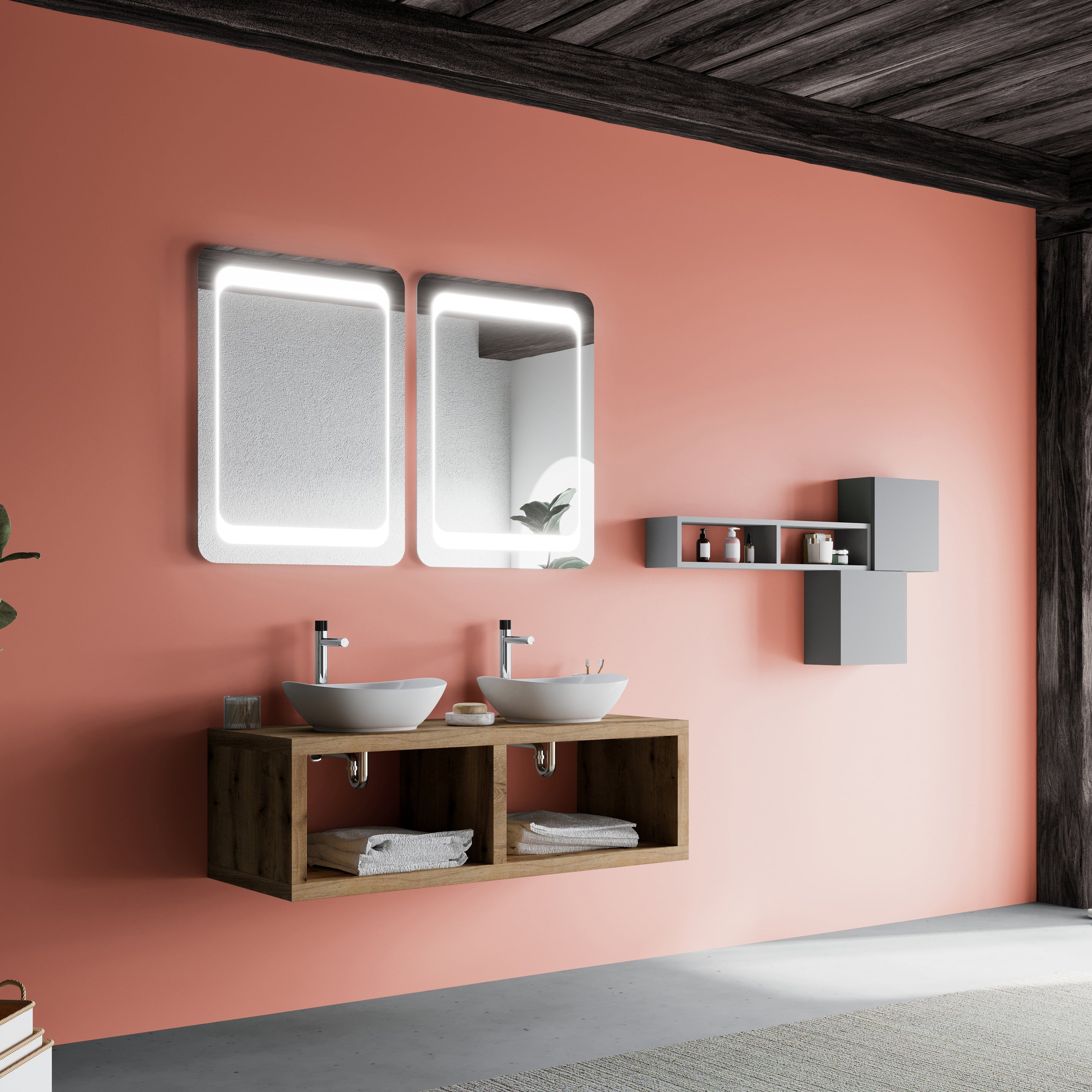 Plan De Lavabo à Poser 80 Cm En Chêne Naturel - Support Vasque Salle De Bain, Design Minimaliste