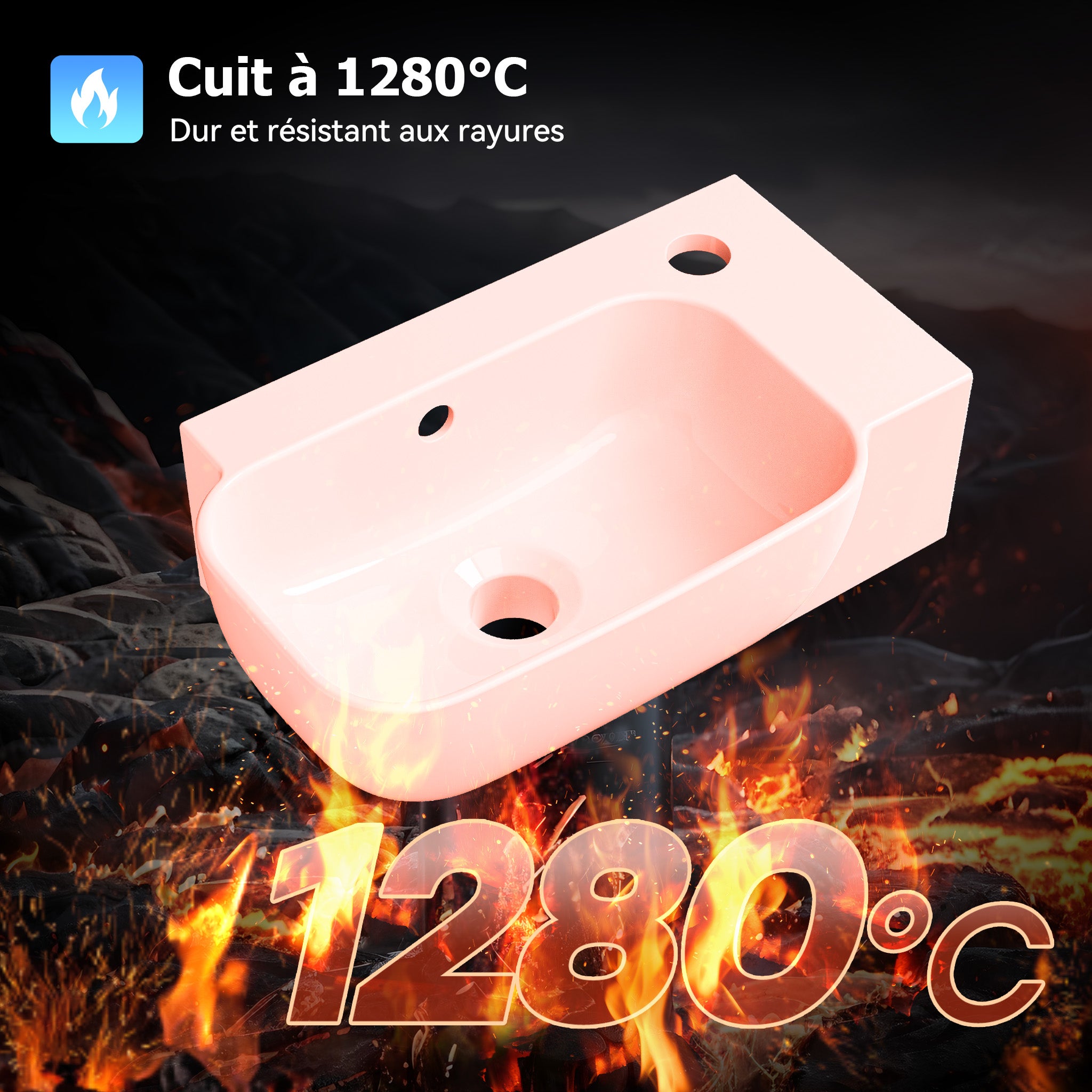 Lavabo mural, vasque à poser, lave-mains mural, vasque 40,3 x 24,9 x 14 cm avec trou pour robinet et trop-plein HOROW - 8