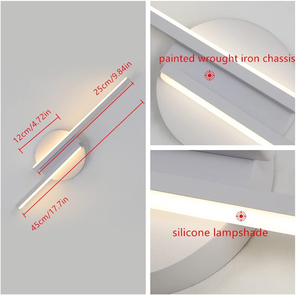 GOECO Applique murale LED Moderne 16 W pour Salon et Chambre à Coucher, Lampe Murale et de Chevet Intérieure, Lumière Blanche Chaude 3000K - 5