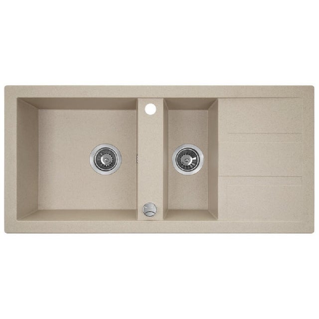 Evier de cuisine en granit beige - BARBADOS - 48 x 100 cm, 1.5 bac avec égouttoire