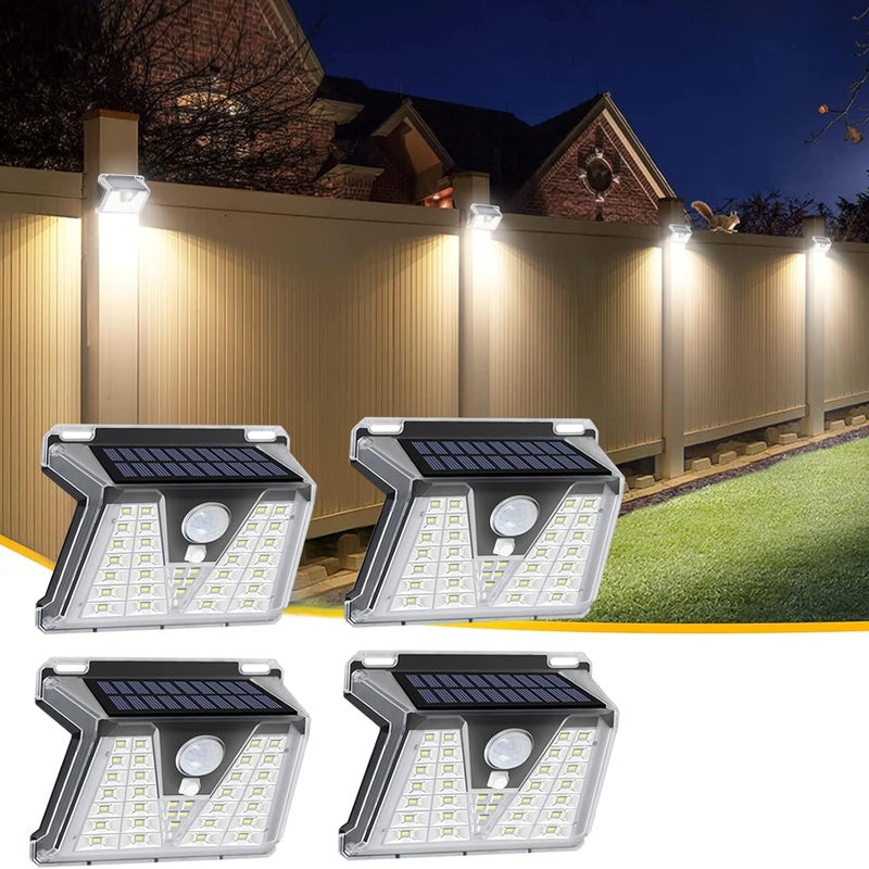 Zewnętrzna Lampa Solarna, Zestaw 4 Solarnych Lamp Zewnętrznych 33LED z Czujnikiem Ruchu, Wodoodporne Oświetlenie Ścienne IP65, Oświetlenie Zewnętrzne