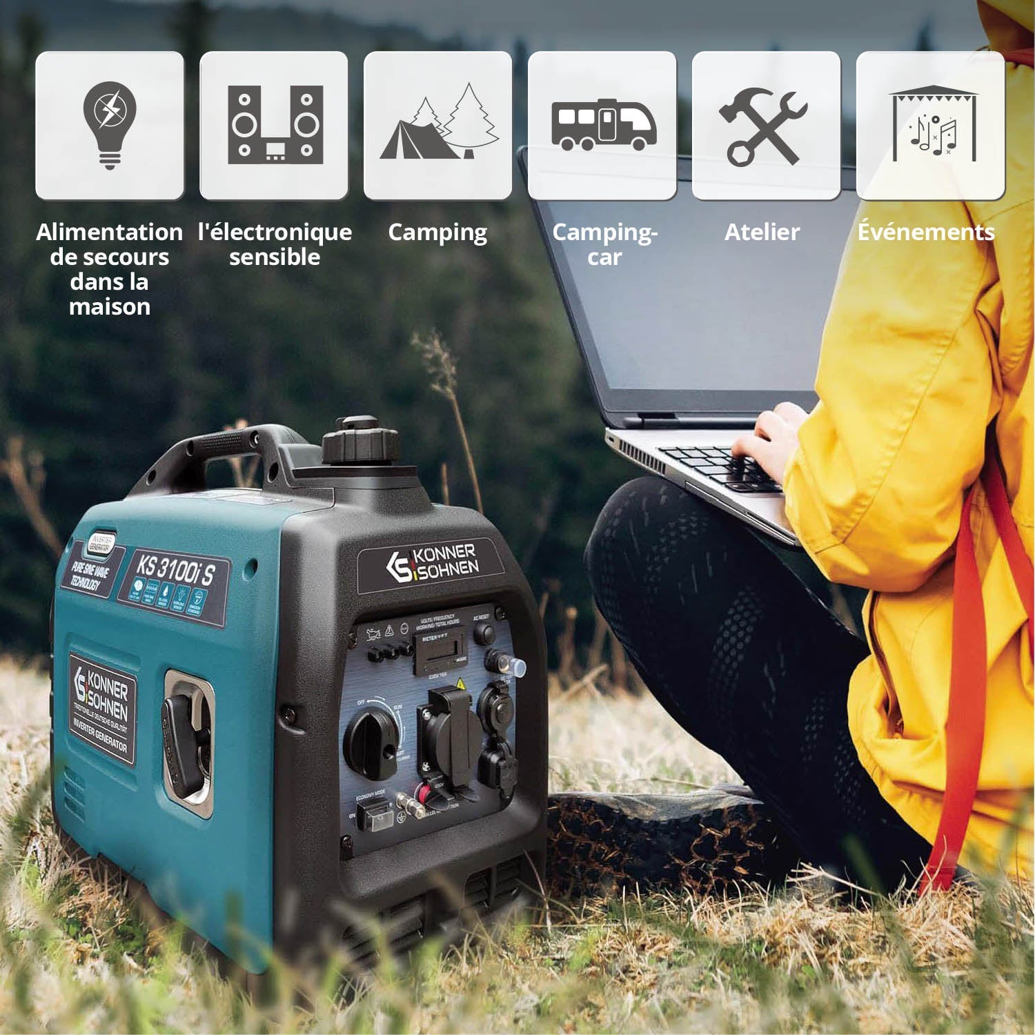 Groupe électrogène-onduleur dans la boîte anti-bruit KS 3100i S Puissance maximale 3.1 kW - 6