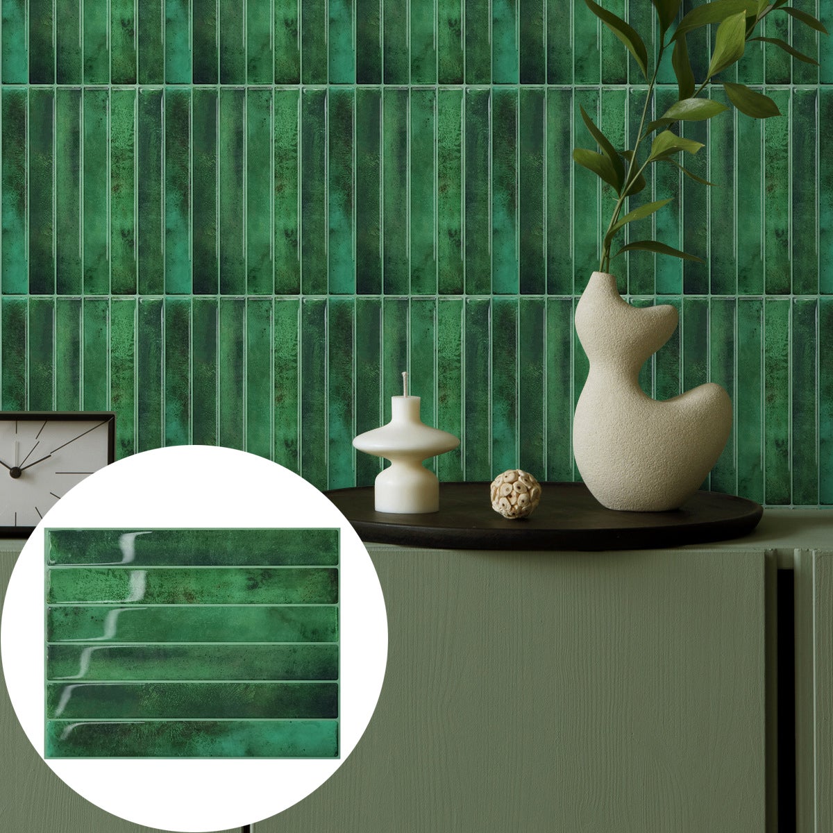 10 zielonych naklejek ściennych imitujących płytki do samodzielnego montażu, do kuchni, łazienek i pralni
