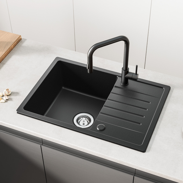 Cecipa max Evier de Cuisine 65x45cm en Granit, Evier 1 Bac avec Egouttoir en Quartz, Evier à Encastrer