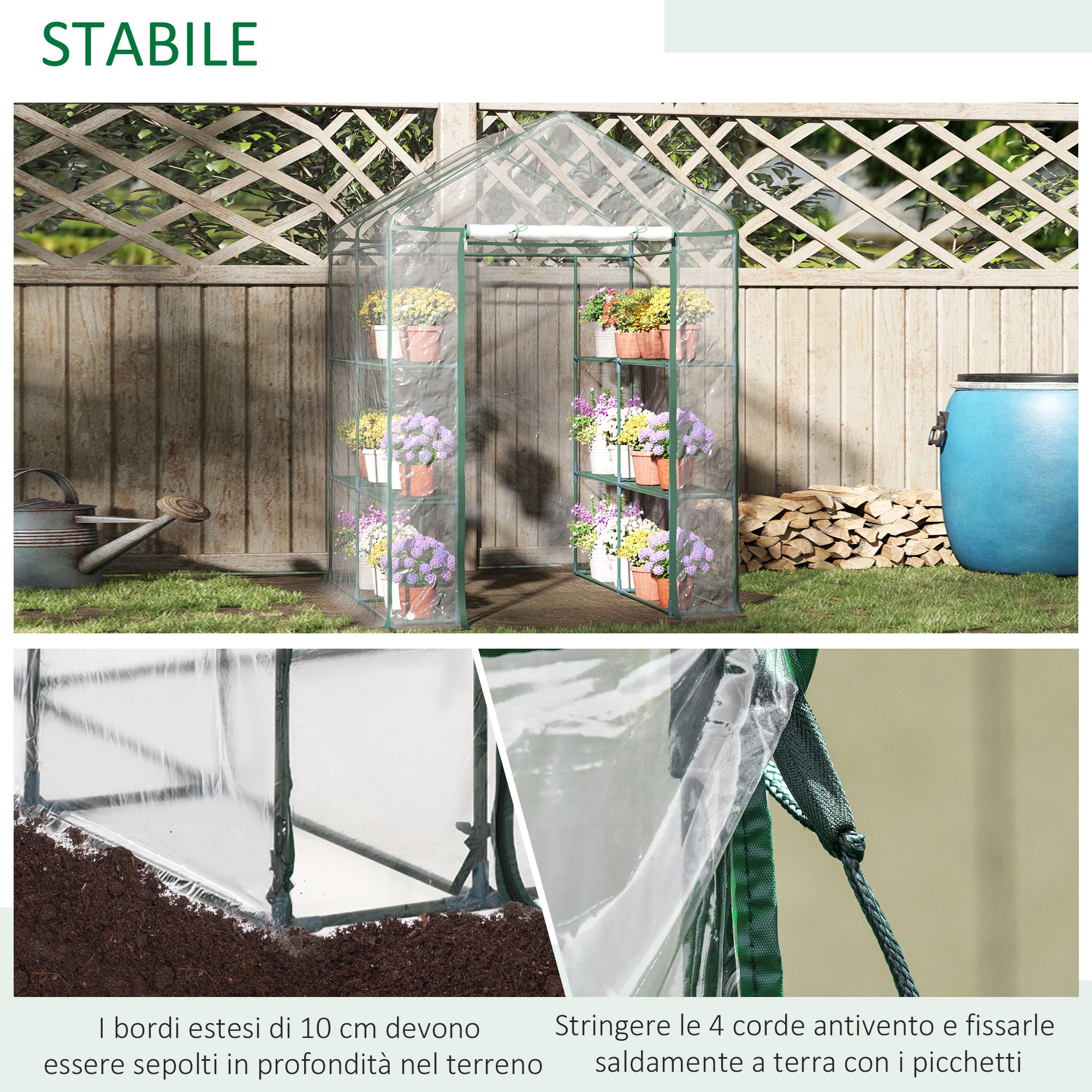 Serre de jardin extérieure en PVC transparent, serre balcon avec étagères pour plantes maraîchères de 1,43 x 1,43 x 1,95 m - 7