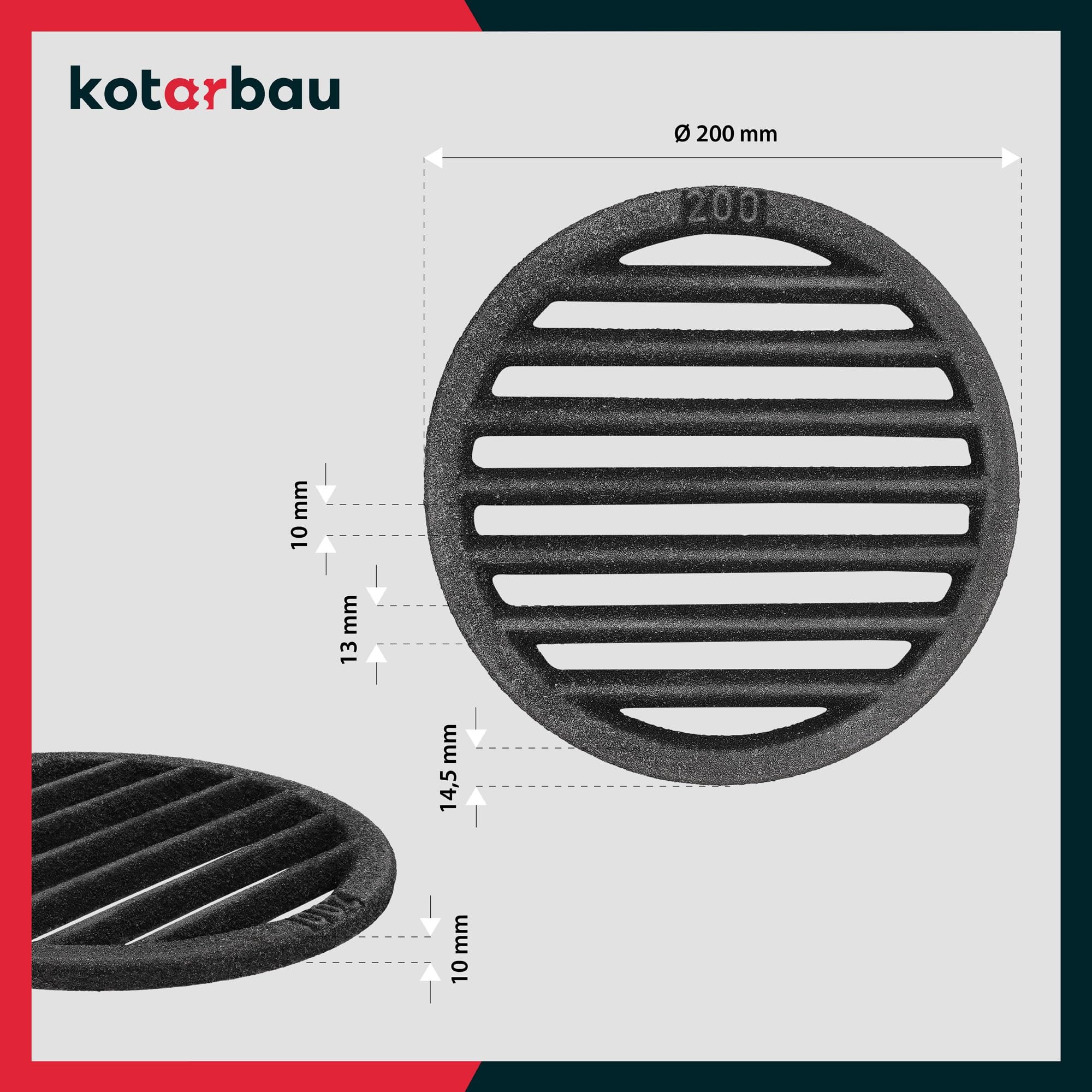 Grille de Cheminée en fonte diamètre 20 cm - Grille en fonte carrée - Résiste aux températures élevées - KOTARBAU - 4