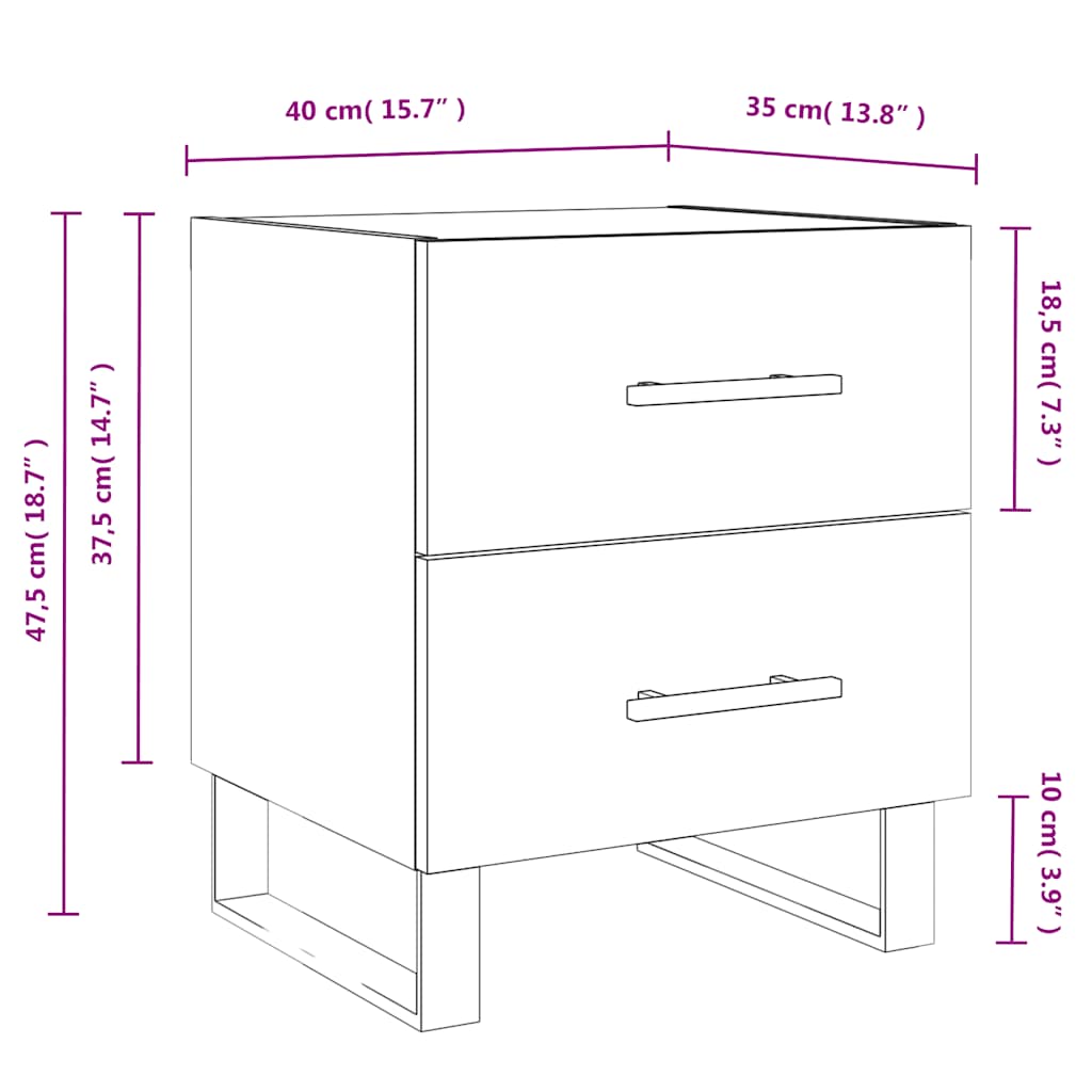 Mesitas noche 2 uds madera ingeniería gris Sonoma 40x35x47,5 cm vidaXL - 3
