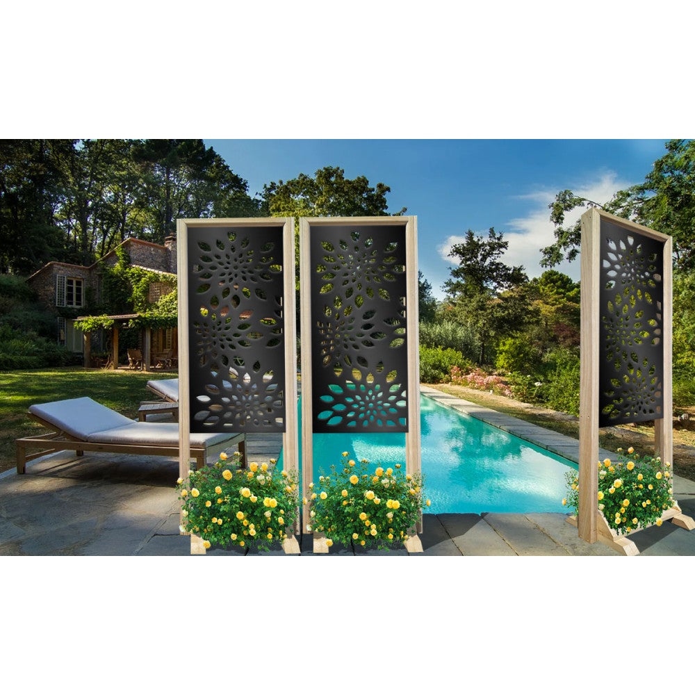 FAJERWERKI - Separè - Wolnostojący ekran modułowy - 70x190 cm - Wykonany z drewna i PVC, kolor wnętrza czarny