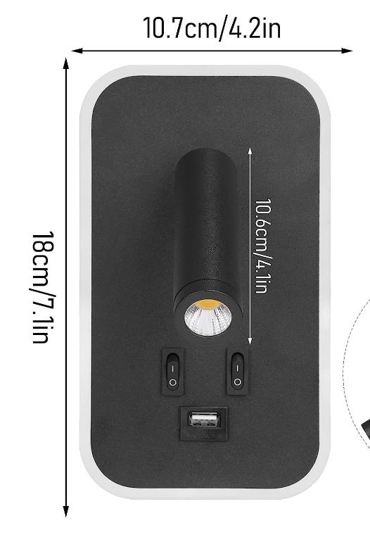 Applique murale LED, liseuse de chevet avec interrupteur, port de charge USB, éclairage d'ambiance de chambre à coucher Spot réglable Noir - 5