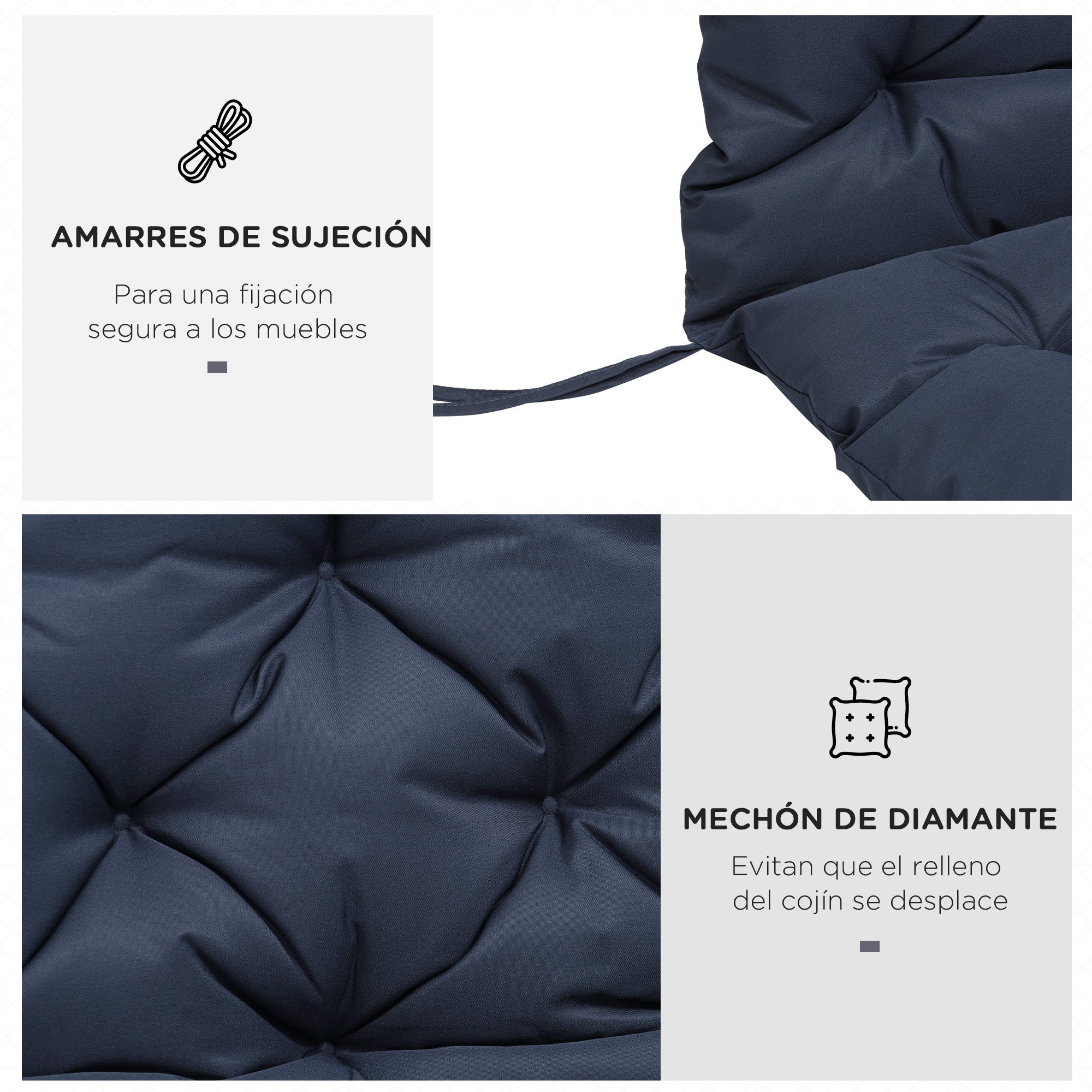 Almofada para Banco com Encosto Outsunny Poliéster e Algodão Azul marrinho 150x98x8cm - 6