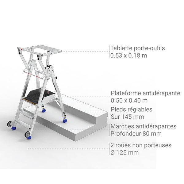 Escabeau PIRL 3 marches - Hauteur max. de travail 2.75m - PIRL3-RSO - 4