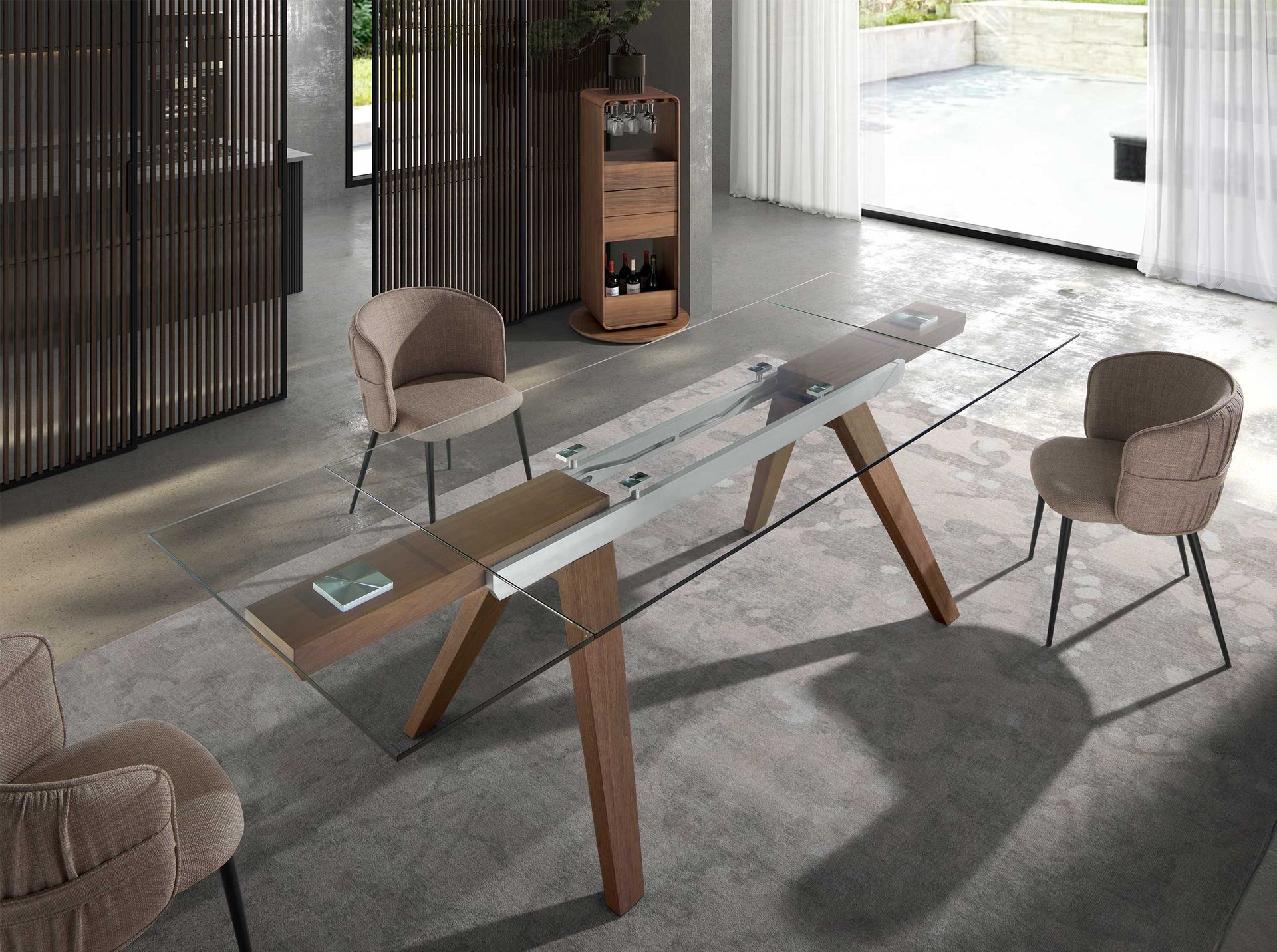 Angel Cerda Mesa Comedor Extensible Rectangular Cristal Templado Y Nogal , Leroy Merlin