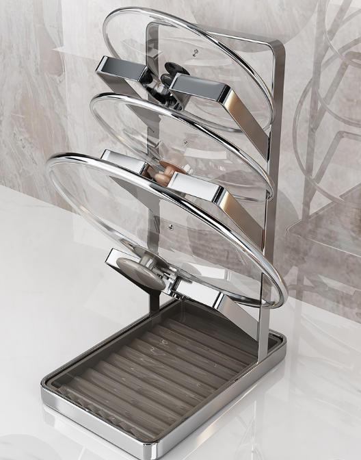 Trójwarstwowa rama pokrywki garnka ze stali nierdzewnej 304, gruba i trwała, regał kuchenny do przechowywania