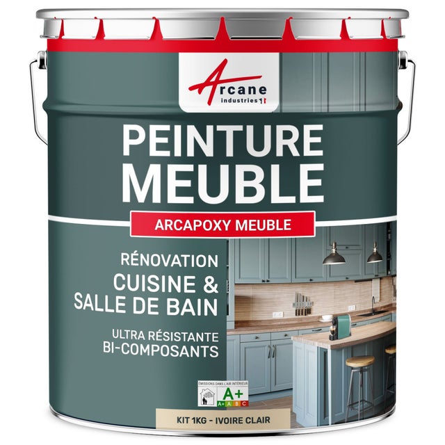 Peinture Meuble Cuisine, Salle de Bain - ARCAPOXY MEUBLE - 1 kg (jusqu'à 12 m² en 2 couches) Ivoire Clair - RAL 1015 - ARCANE INDUSTRIES