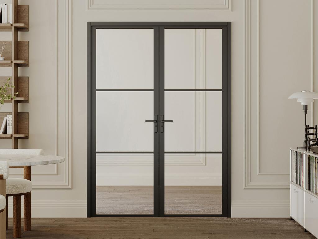 Drzwi kompletne 2-skrzydłowe dwustronne z aluminium i szkła hartowanego - wys. 204 x szer. 146 cm - MASERU