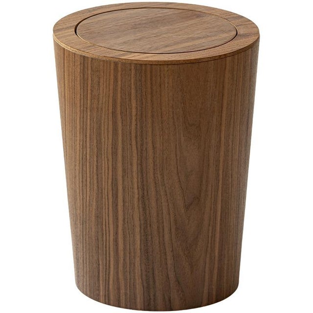 Mini poubelle ronde moderne en bois avec couvercle pivotant, idéale pour la salle de bain ou à poser sur une table - éponge à maquillage