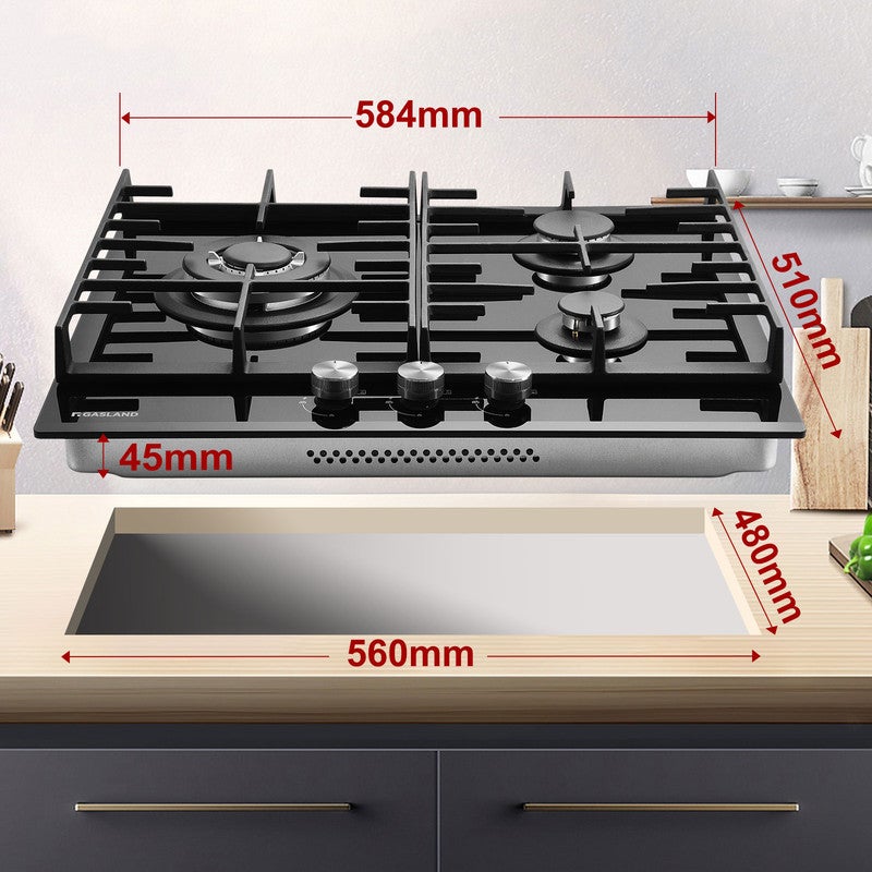GASLAND Plaque de Cuisson Gaz GH603BF 3 Feux encastrée, Plaque gaz GPL/Gaz Naturel Noir 60 cm - 7