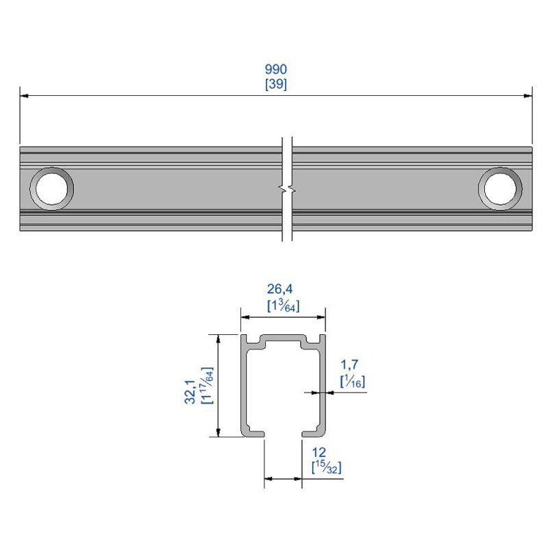 Rail raccordable en aluminium avec module de jonction pour SLID'UP 1100 - 1 m - 4