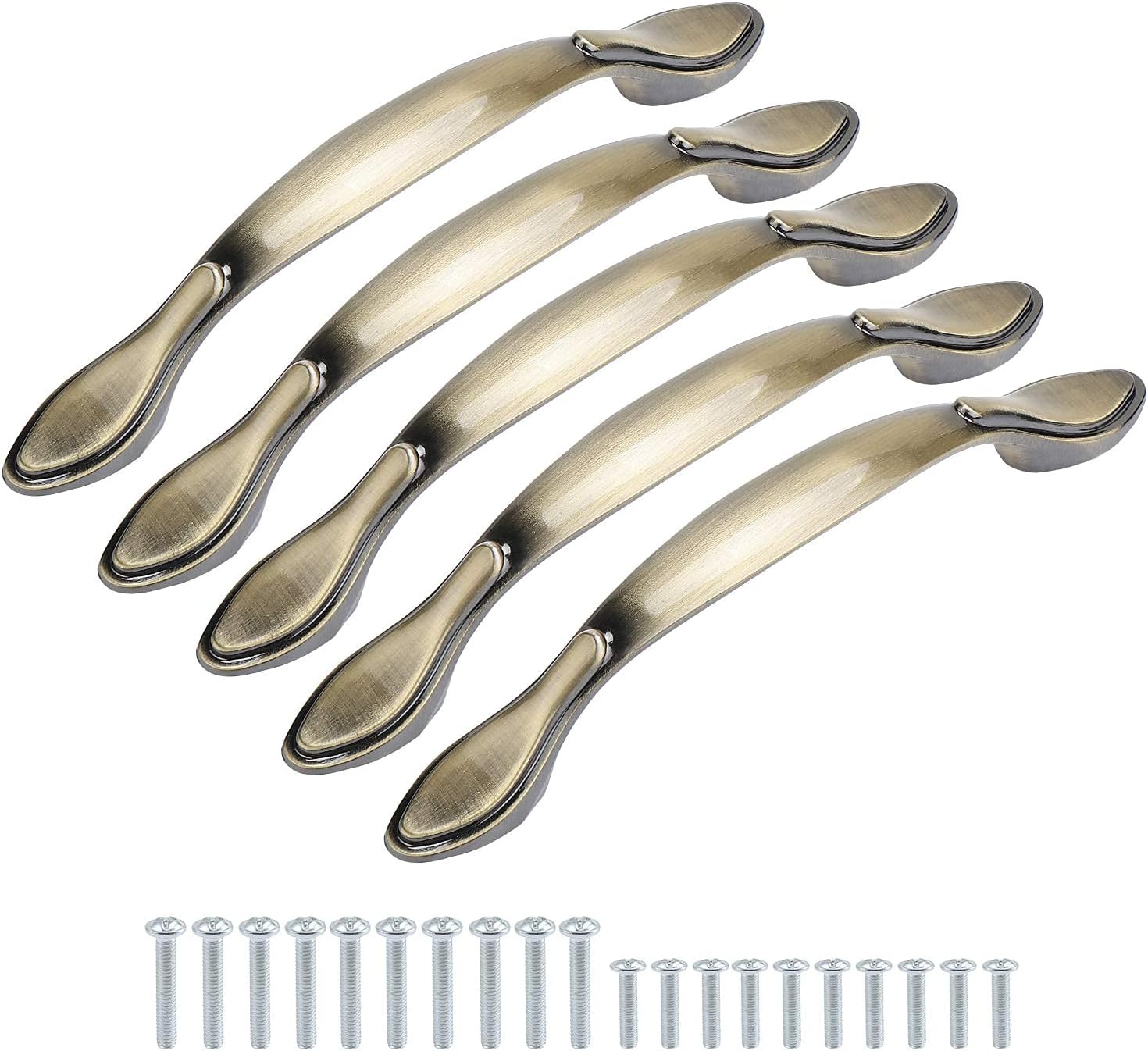 Zestaw 10 uchwytów meblowych w kształcie łuku, antycznych, długości 13 cm (rozstaw otworów 96 mm), brązowo-zielony