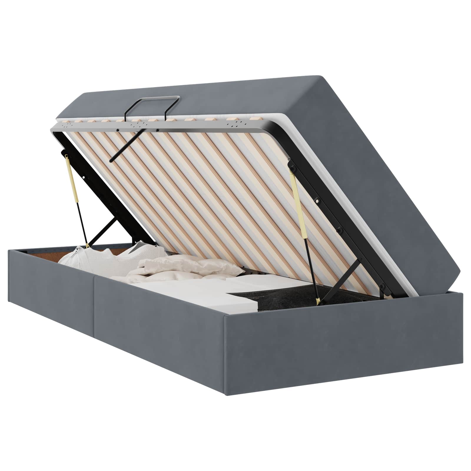 Lit avec rangement et matelas en velours gris foncé, pour la chambre, 90 × 190 cm - 2