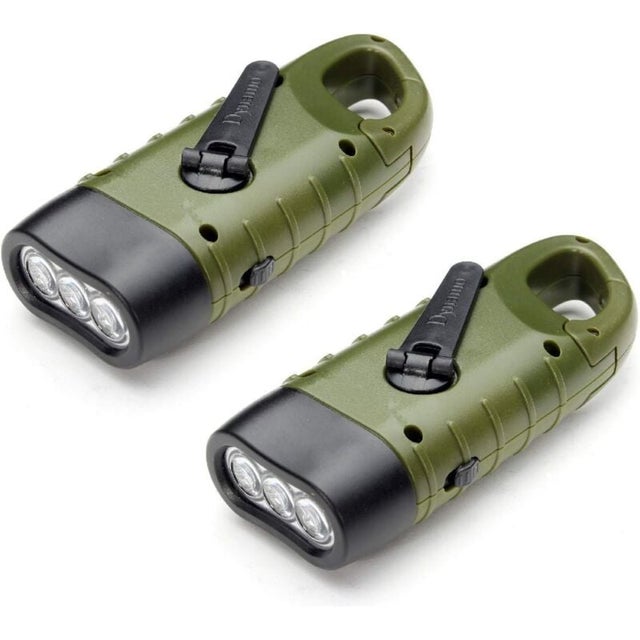 Lampe Torche Solaire Rechargeable(Lot de 10), LED Lampe dUrgence à Dynamo Manivelle Flashlight avec Mousqueton pour Randonnée ,Armée Verte