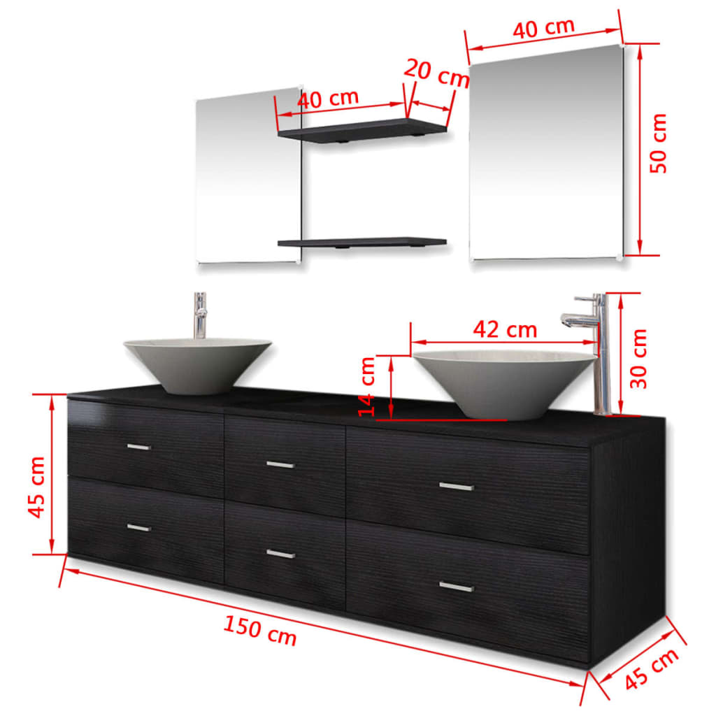 Meubles de salle de bain 9 pcs avec lavabo et robinet Noir vidaXL - 3