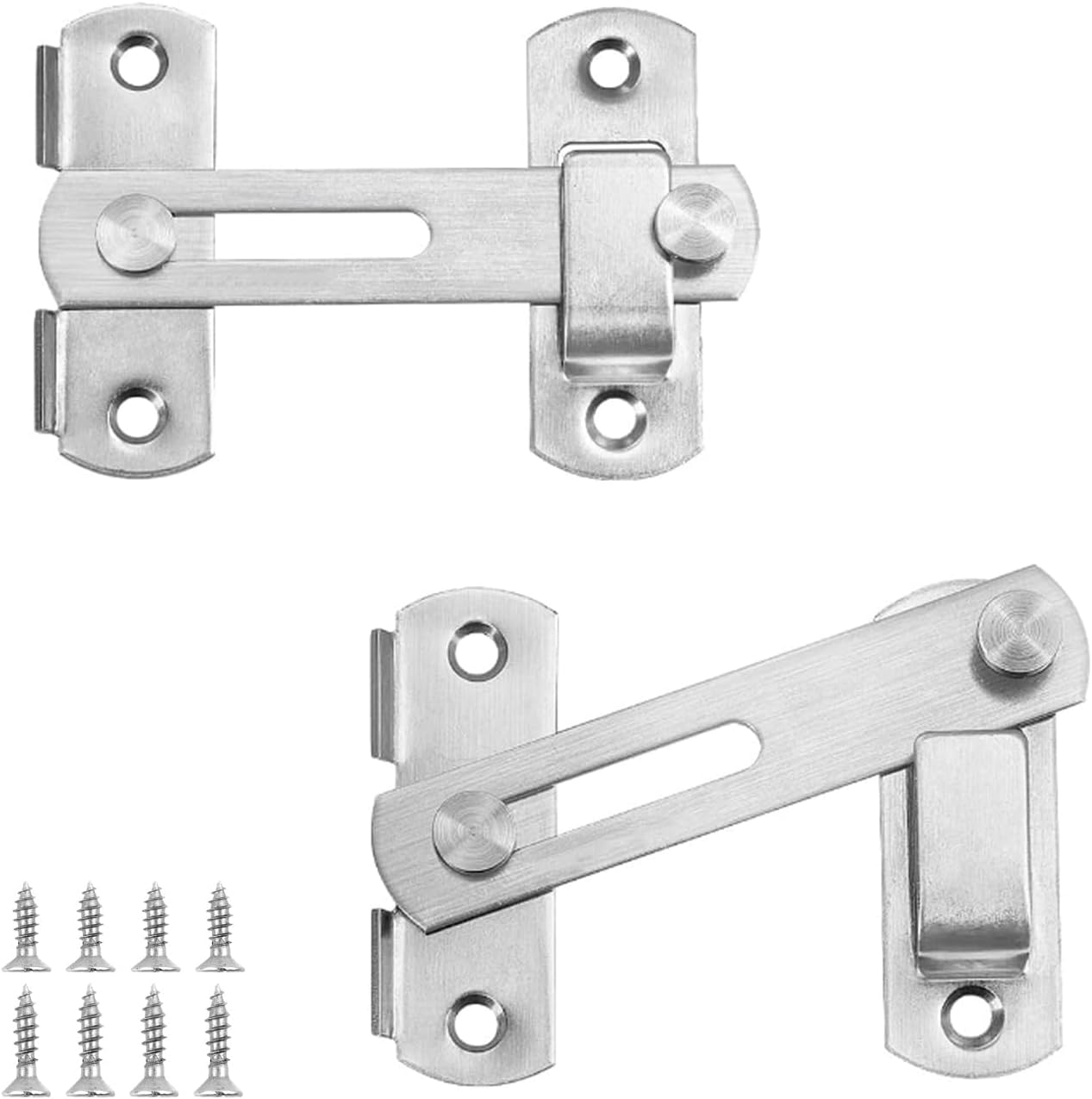 Zestaw zatrzasków do drzwi przesuwnych ze stali nierdzewnej ze śrubami do drzwi, szafek, okien i furtek ogrodowych, srebrny