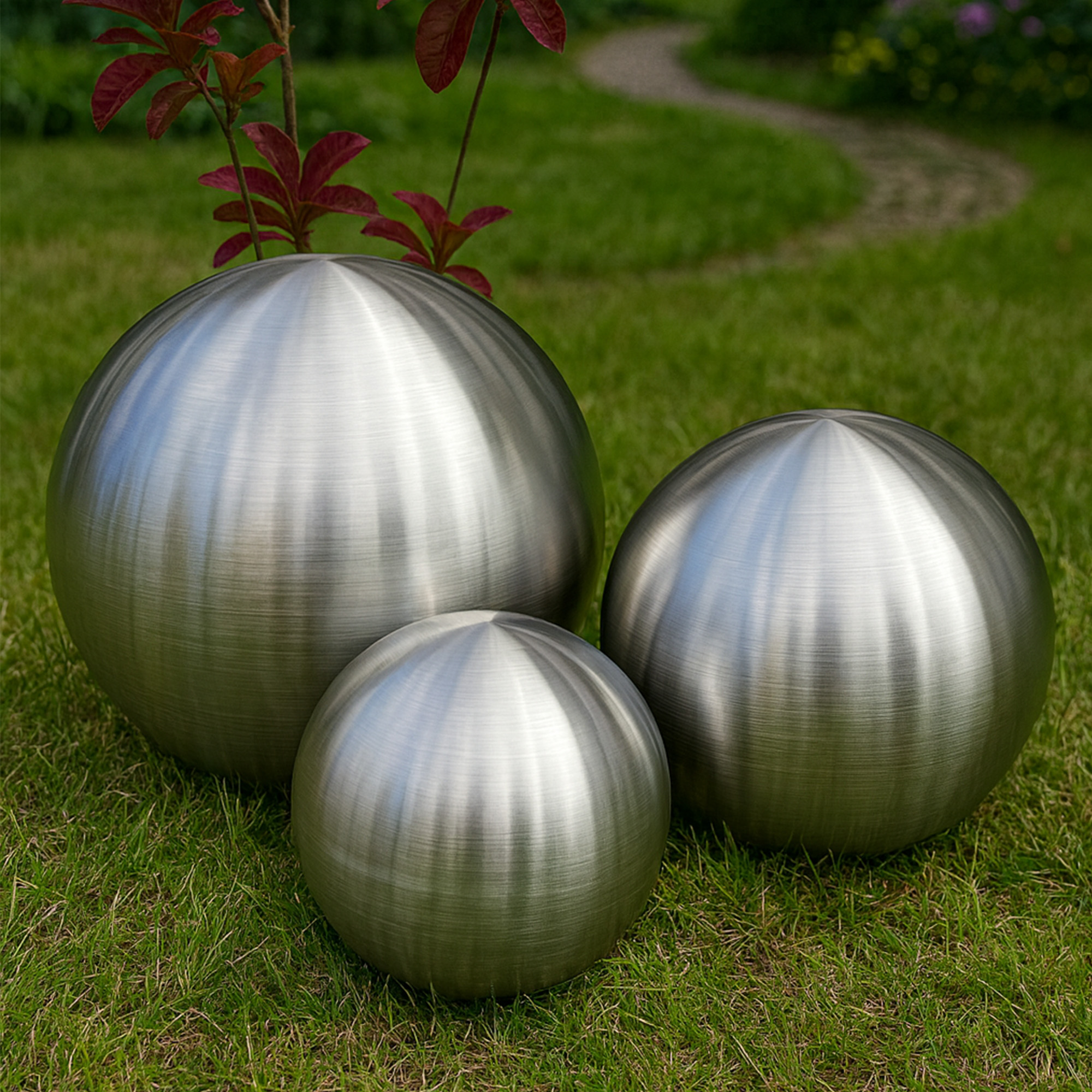 Köhko zestaw 3 kul ze stali nierdzewnej Ø 28-38-48 cm kula dekoracyjna wykonana ze szczotkowanej matowej stali nierdzewnej