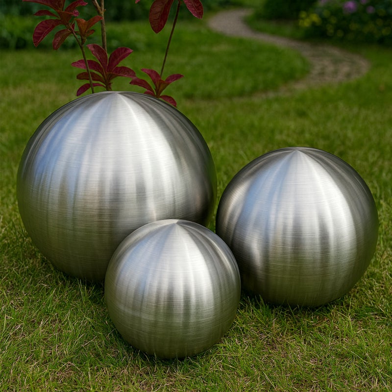 Köhko zestaw 3 kul ze stali nierdzewnej Ø 28-38-48 cm kula dekoracyjna wykonana ze szczotkowanej matowej stali nierdzewnej