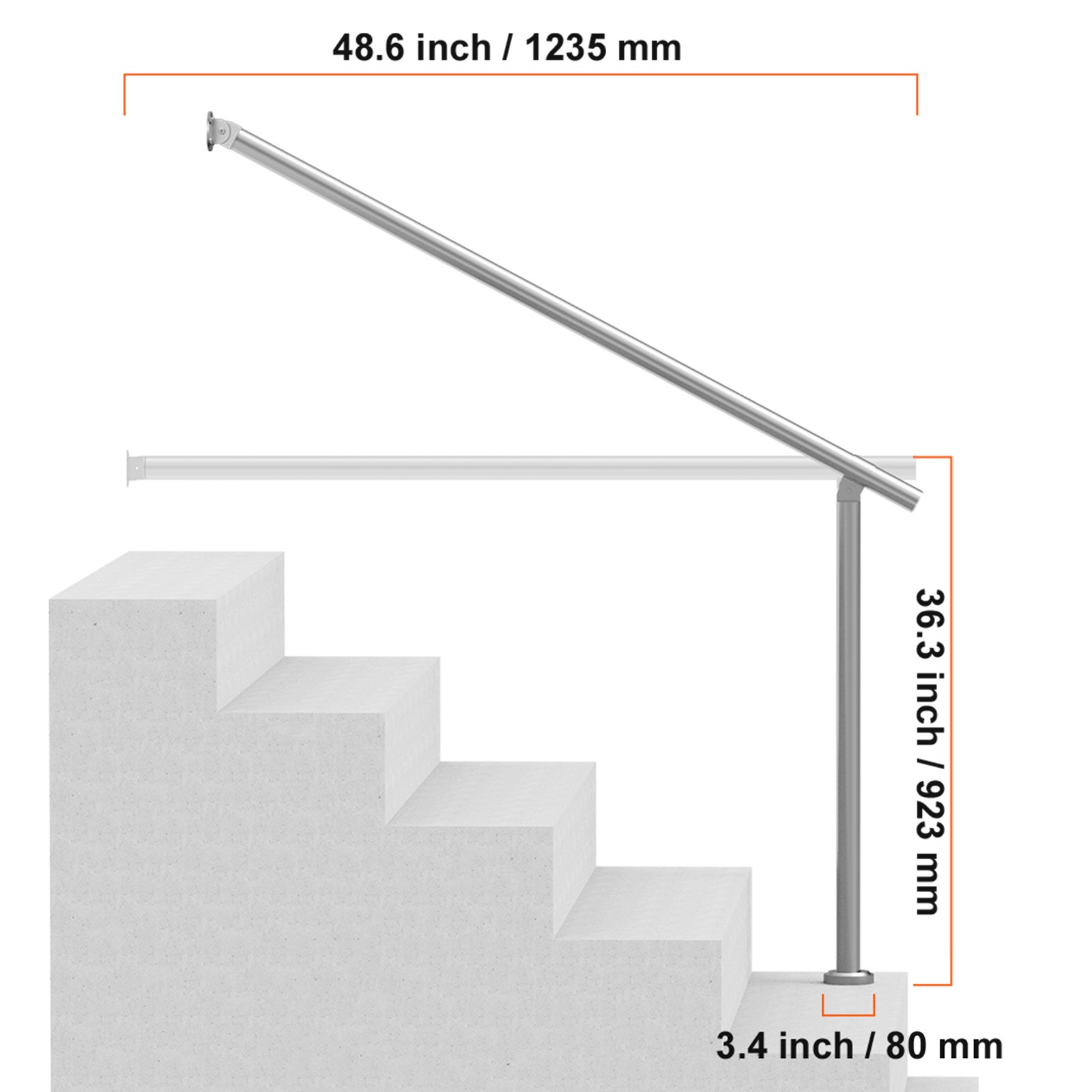 Ringhiere esterne 120 cm,SucceBuy parapetto terrazza argento,fissaggio a muro,kit completo. - 2