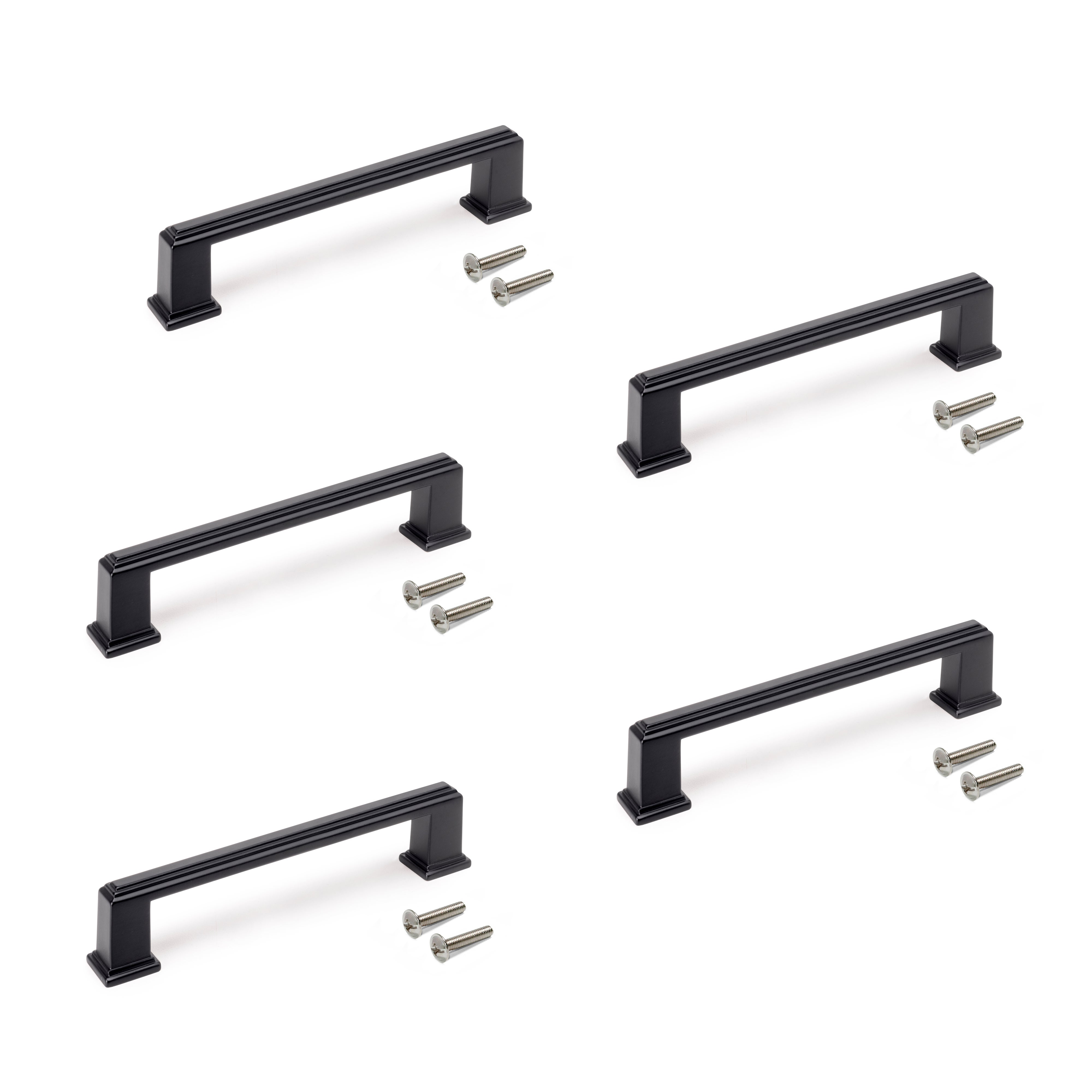 Emuca Pakiet 5 uchwytów meblowych Tanger, L147.5mm, Rozstaw 128mm, Znal, Malowane na czarno