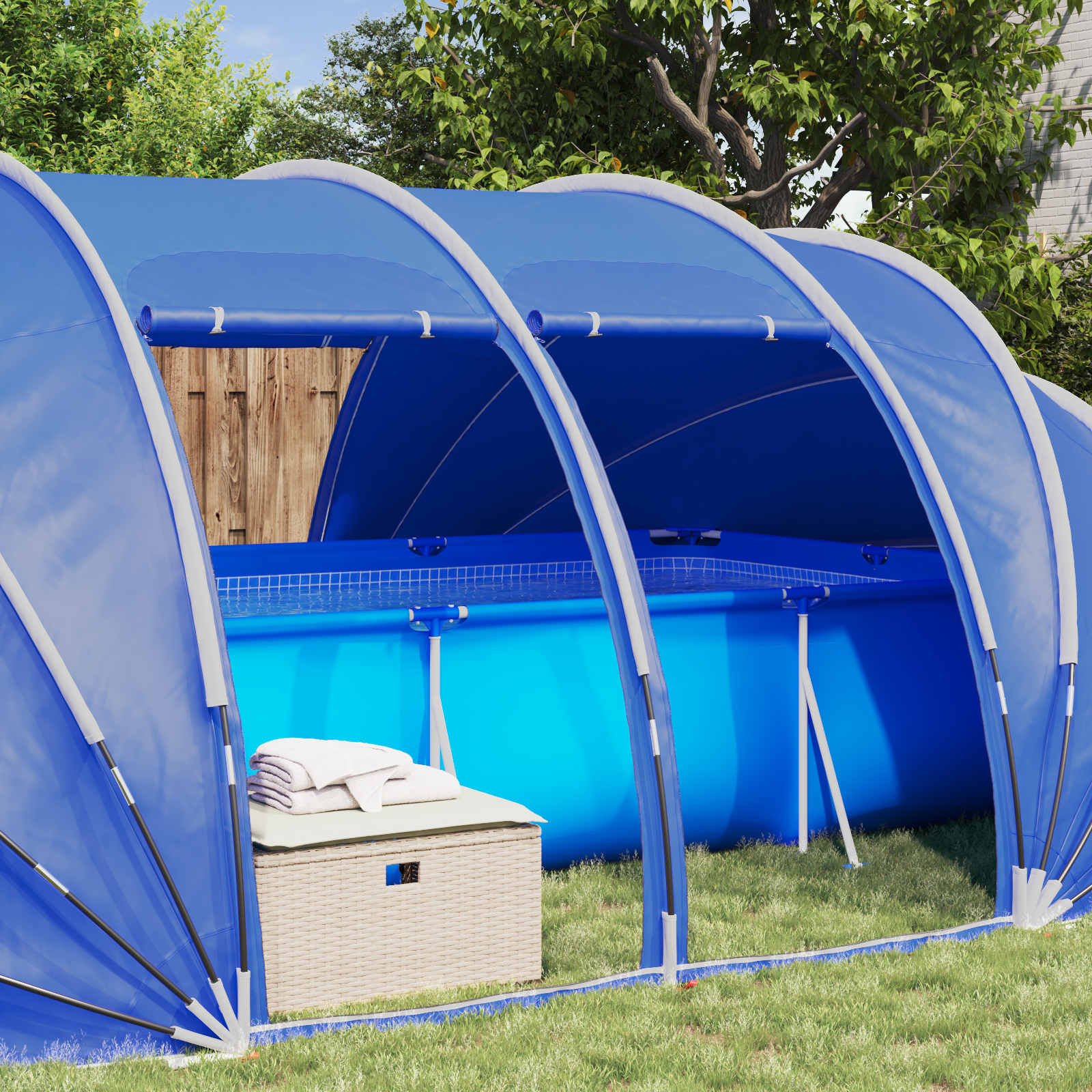 vidaXL Dôme de tente de piscine 640 x 432 x 205 cm Bleu azure - 5