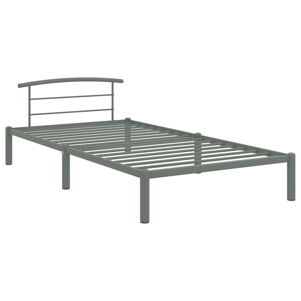 Łóżko Metalowe Szare Rama Łóżka Ze Stelażem Do Pokoju Sypialni 90 x 200 cm