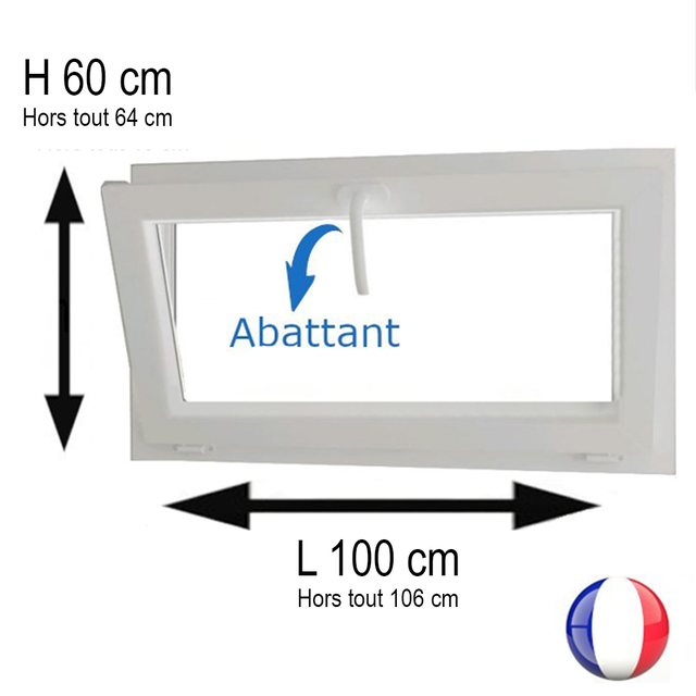 Fenêtre PVC abattant 1 vantail blanc H 60 x L 100 cm avec poignée pour pose en neuf