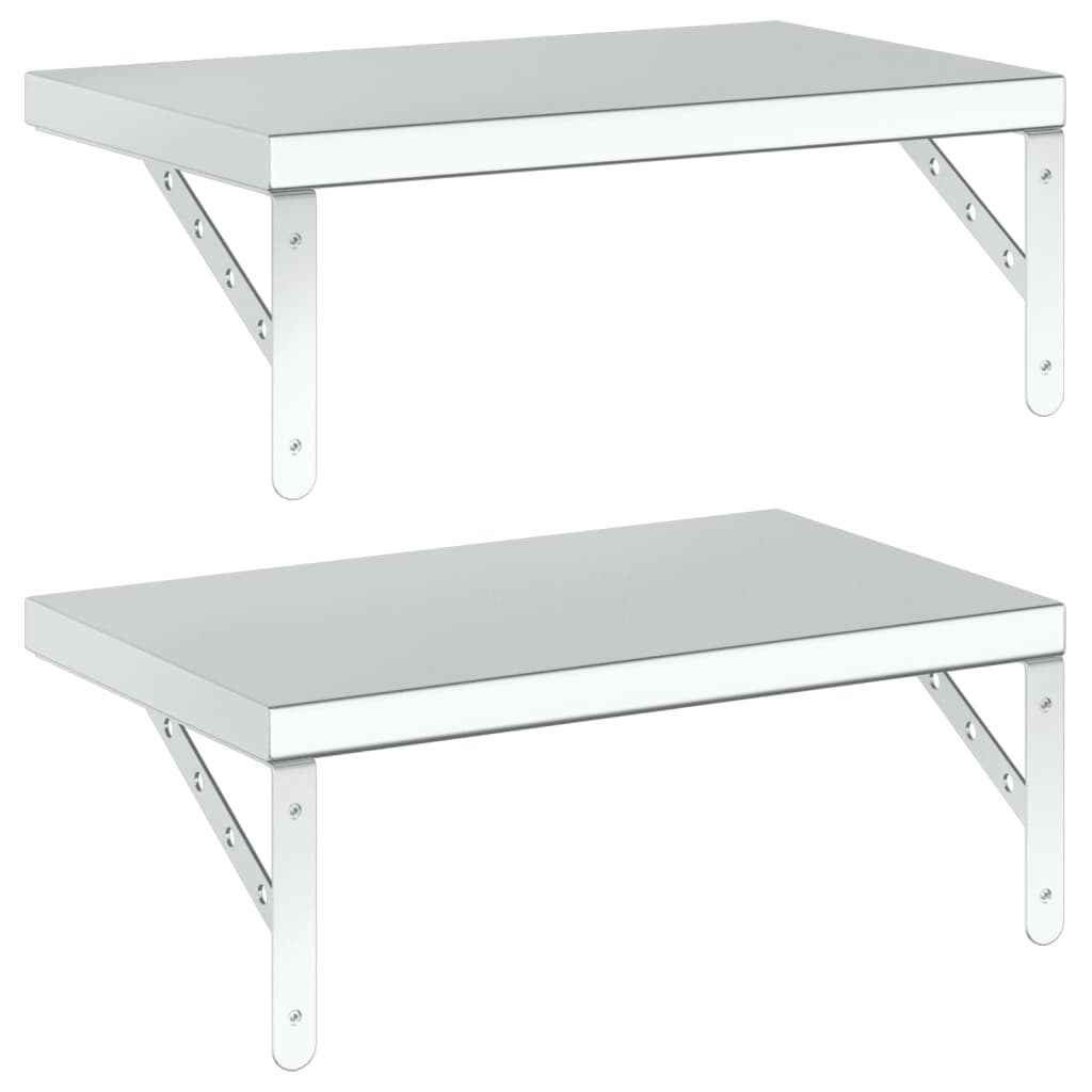 2 pcs Étagères murale | Étagère flottante | Étagères de rangements 50x30 cm argenté acier inoxydable CFW85311 - 7