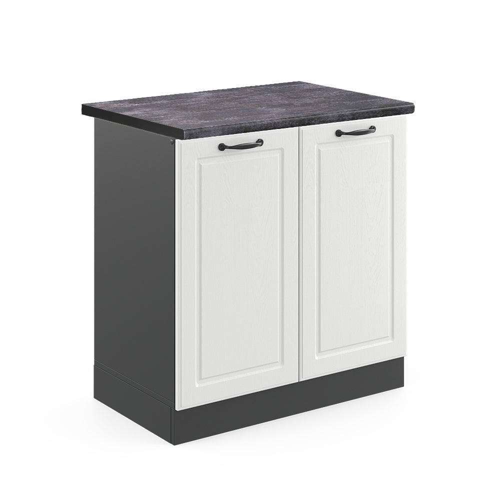 Meuble Bas Sous-Évier R-Line 80 Cm - Blanc Campagne/Anthracite, Sans Plan De Travail - Modulable, Pieds Réglables - 13